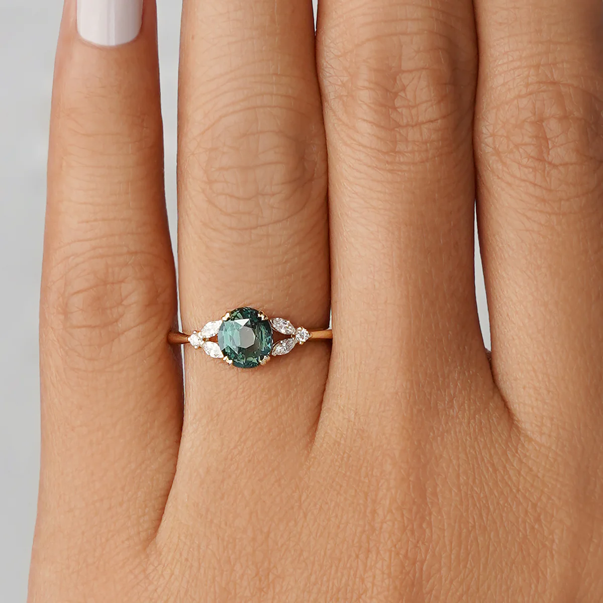 Oval Teal Sapphire Ring - Image 2