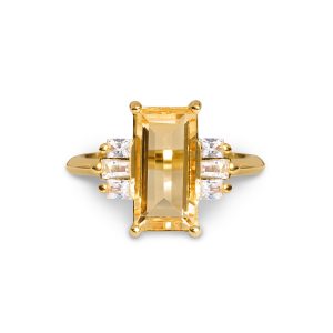 Long Citrine Ring - Gold Vermeil